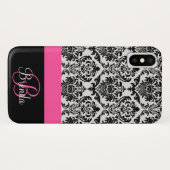 Pas het Hot Pink Black Damask-patroon aan Case-Mate iPhone Case (Achterkant (horizontaal))