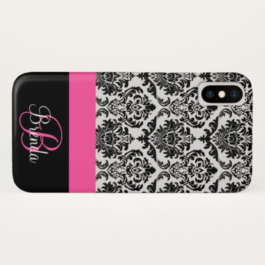 Pas het Hot Pink Black Damask-patroon aan Case-Mate iPhone Case (Achterkant (horizontaal))