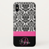 Pas het Hot Pink Black Damask-patroon aan Case-Mate iPhone Case (Achterkant)