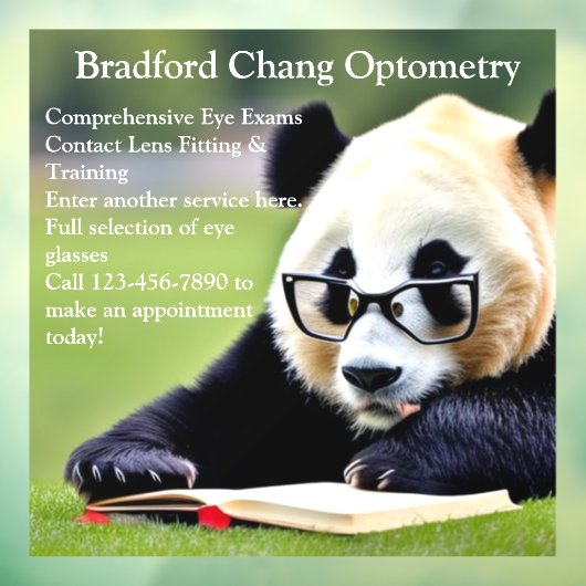 Pas het Lezen Panda Optometry Kantoor Frontdoorn a Raamsticker (Vel 3)