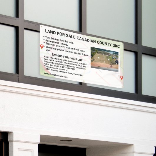 Pas het logo aan voor de makelaar van het perceel  spandoek (Buitenkant Gebouw)