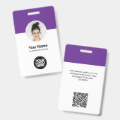 Pas het moderne personeelskaart met paarse QR-code Badge (Voor- en achterkant)