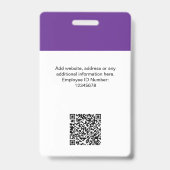 Pas het moderne personeelskaart met paarse QR-code Badge (Achterkant)