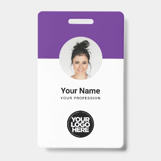 Pas het moderne personeelskaart met paarse QR-code Badge (Voorzijde)