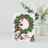 Pas het Nieuwe Bulldog Puppy Kerstversie 2 aan Feestdagenkaart (Staand voorkant)