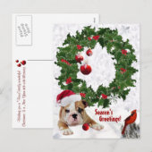 Pas het Nieuwe Bulldog Puppy Kerstversie 2 aan Feestdagenkaart (Voorkant / Achterkant)