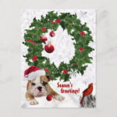 Pas het Nieuwe Bulldog Puppy Kerstversie 2 aan Feestdagenkaart (Voorkant)