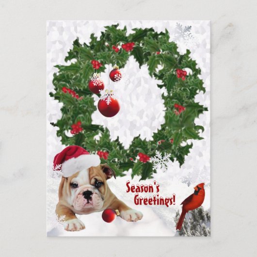 Pas het Nieuwe Bulldog Puppy Kerstversie 2 aan Feestdagenkaart (Voorkant)