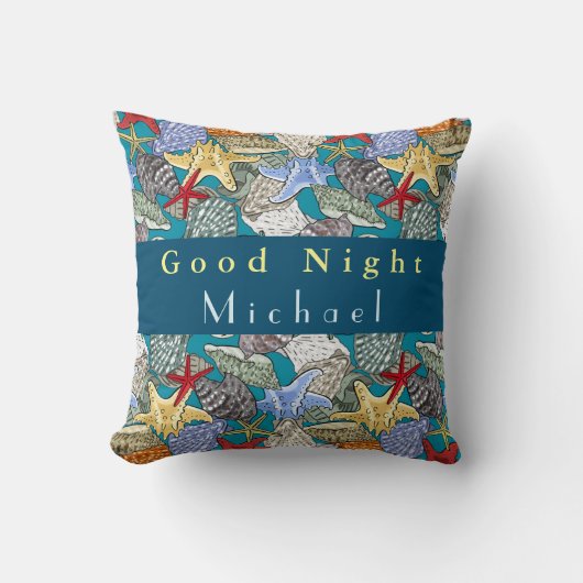 Pas het Patroon Good Night van Shell van het Zee v Kussen (Voorkant)