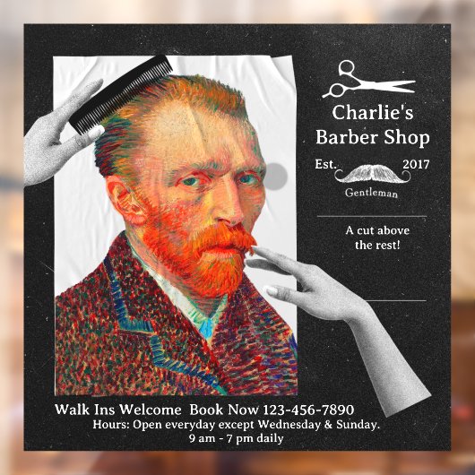 Pas Hipster Vincent van Gogh Kapperszaak aan Raamsticker (Vel 2)