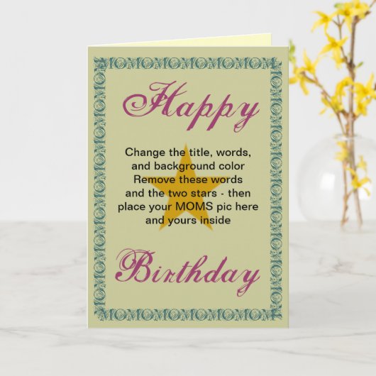 Pas je eigen kaart aan mama aan (Gele Bloem)