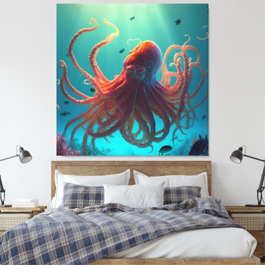 Pas je eigen realistische fantasie oceaan octopus canvas afdruk (Insitu (Slaapkamer))