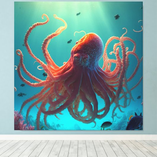 Pas je eigen realistische fantasie oceaan octopus canvas afdruk (Insitu (Houten vloer))