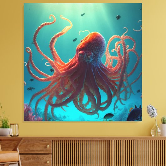 Pas je eigen realistische fantasie oceaan octopus canvas afdruk (Insitu (Woonkamer))