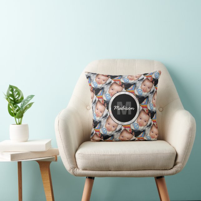 Pas je eigen twee-foto patroon Monogram aan  Kussen (Stoel)