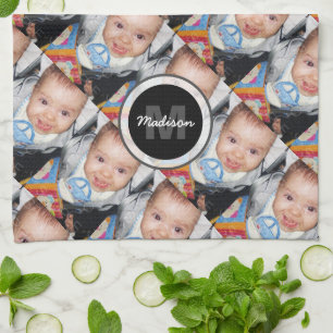 Pas je eigen twee foto patroon Monogram aan Theedoek
