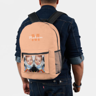 Pas je foto aan met een persoonlijke monogram perz bedrukte rugzak