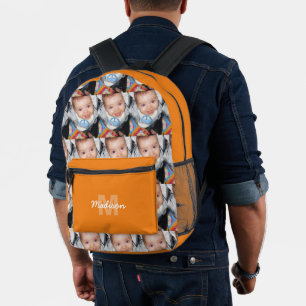 Pas je foto patroon monogram oranje aan bedrukte rugzak