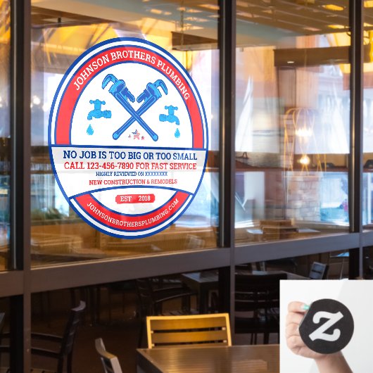 Pas Loodgieterscontractor Bedrijf Grote Front aan Raamsticker (Restaurant Raam)