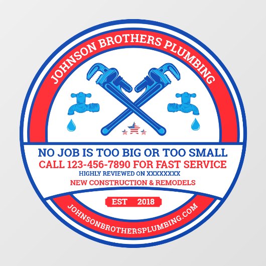 Pas Loodgieterscontractor Bedrijf Grote Front aan Raamsticker (Vel)