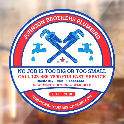 Pas Loodgieterscontractor Bedrijf Grote Front aan Raamsticker (Vel 2)