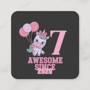 Pas magische 7 jaar oude eenhoorn verjaardag meisj vierkante visitekaartje