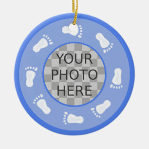 Pas me aan! Blauwe Baby Voetafdrukken Foto Ornamen Keramisch Ornament
