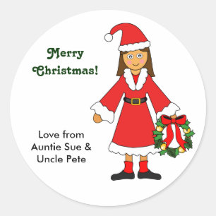 Pas me aan — Schattige Kerst Afbeelding (meisje) Ronde Sticker