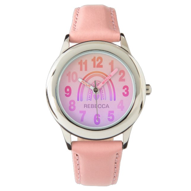 Pas Meisje Polshorloge - Roze Regenboog Hart Horloge (Voorkant)