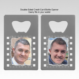 Pas met 2 foto's grijs en wit aan creditkaart flessenopener