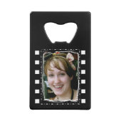 Pas met 2 foto's zwart-wit aan creditkaart flessenopener (Achterkant)