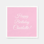 Pas met naam, Gelukkige Verjaardag, lichtroze aan Servet (Voorkant)