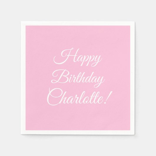 Pas met naam, Gelukkige Verjaardag, lichtroze aan Servet (Voorkant)