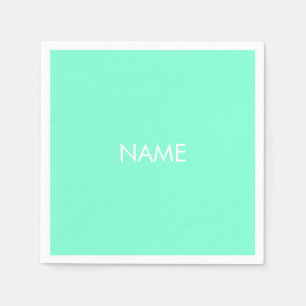 Pas met naam, tekst minimalistisch aqua wit aan servet
