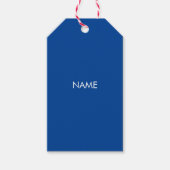 Pas met naam, tekst minimalistisch blauw wit aan cadeaulabel (Voorkant)