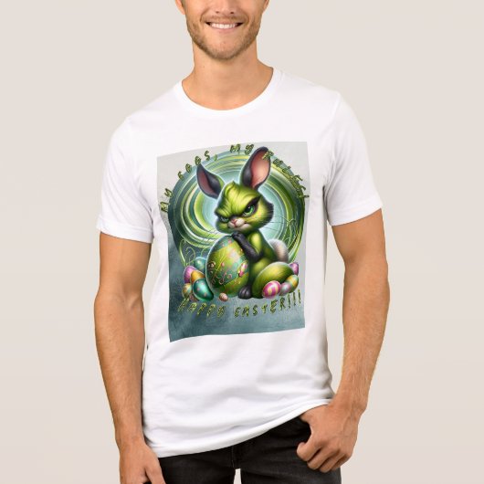 Pas Mij Aan!-Gefrustreerde Konijn Omhelst een Ei,  Tri-Blend Shirt (Voorkant)
