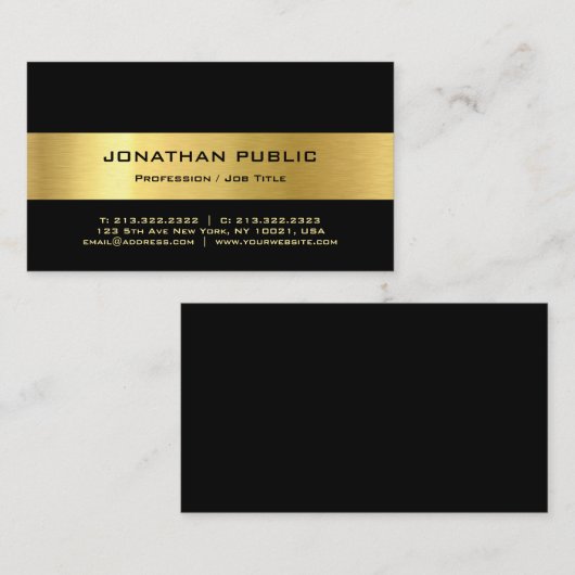 Pas modern elegant zwart aan en eenvoudig goud aan visitekaartje (Voorkant / Achterkant)