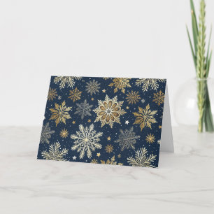 Pas moderne Navy & Gold Sneeuwvlokken aan Feestdagen Kaart