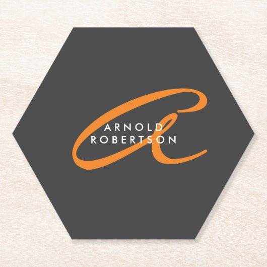 Pas Monogram Duidelijk Grijs Trendy Naam Initiaal Kartonnen Onderzetters (Voorkant)