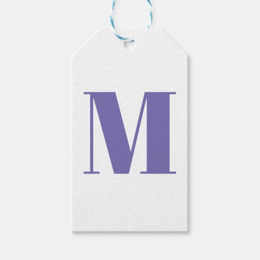 Pas monogram initiaal periwinkle wit aan cadeaulabel (Voorkant)