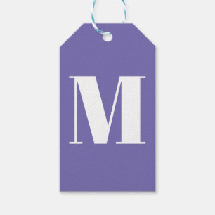 Pas monogram initiaal periwinkle wit aan cadeaulabel