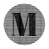 Pas monogram initiaal zwart wit strepen aan snijplank (Voorkant)