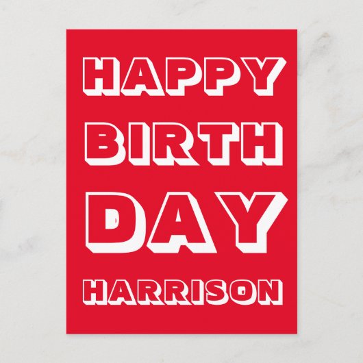 Pas Naam aan, Happy Birthday, rood wit vet Briefkaart (Voorkant)