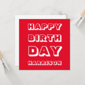 Pas Naam aan, Happy Birthday, rood wit vet Kaart (Voorkant / Achterkant in situ)