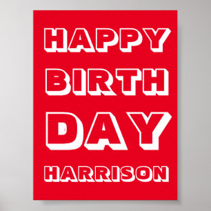 Pas Naam aan, Happy Birthday, rood wit vet Poster