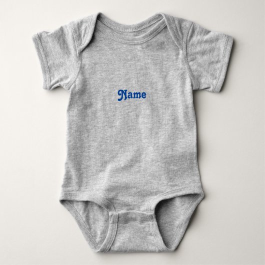 Pas naam aan, tekst blauwe letters grijs romper (Voorkant)