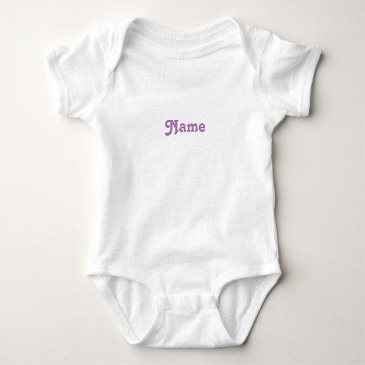 Pas naam aan, tekst lavendel letters grijs romper (Voorkant)