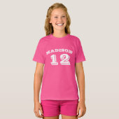Pas naam, aantal roze wit aan t-shirt (Voorkant volledig)