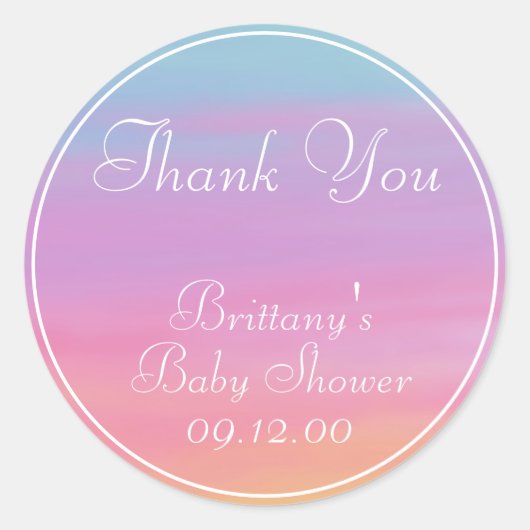 Pas Naam, Datum, Gebeurtenis Regenboog Dank u aan Ronde Sticker (Voorkant)