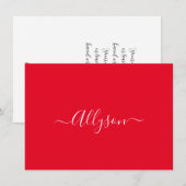 Pas naam en bericht in script, rood aan feestdagenkaart (Voorkant / Achterkant)